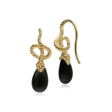 ECFEW Onyx Winding Snake Drop Earrings In Sterling Silver