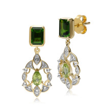 ECFEW Creator Chrome Diopside & Peridot Floral Drop Earrings In Sterling Silver