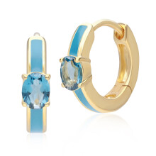 Siberian Waltz Blue Enamel & London Blue Topaz Hoop Earrings in Gold Plated Silver