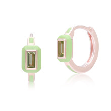 Siberian Waltz Green Enamel & Baguette Peridot Hoop Earrings in Rose Gold Plated Sterling Silver