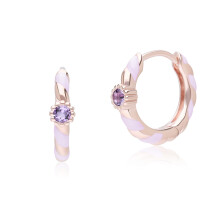 Siberian Waltz Violet Enamel & Round Pink Amethyst Hoop Earrings In 18ct Rose Gold Plated Sterling Silver