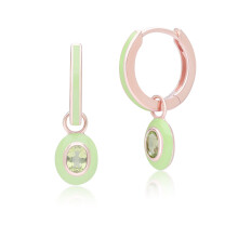 Siberian Waltz Green Enamel & Oval Peridot Hoop Earrings in Rose Gold Plated Sterling Silver