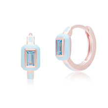 Siberian Waltz Blue Enamel & Swiss Blue Topaz Hoop Earrings In 18ct Rose Gold Plated Sterling Silver