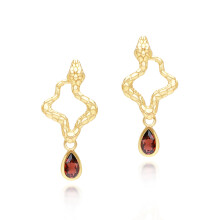 ECFEW Garnet Snake Drop Earrings in Gold Plated Sterling Silver