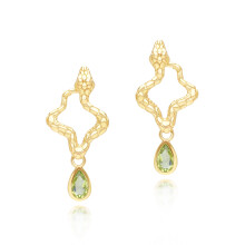 ECFEW Peridot Snake Drop Earrings in Gold Plated Sterling Silver