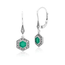 Art Deco Style Hexagon Chalcedony and Marcasite Drop Earrings in Sterling Silver