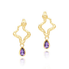 ECFEW Amethyst Snake Drop Earrings in Gold Plated Sterling Silver
