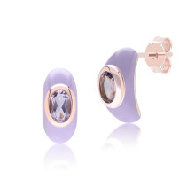 Siberian Waltz Violet Enamel & Octagon Amethyst Half Hoop Earrings In Rose Gold Vermeil