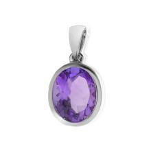 Pendentif classique en or blanc 9 carats avec améthyste taille ovale de 2,00 carats et pierre unique sur chaîne
