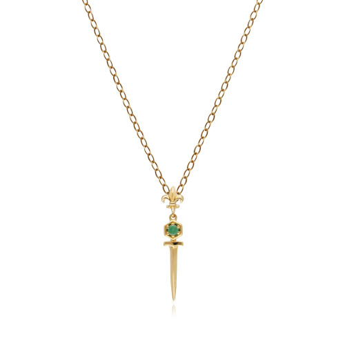 Collier pendentif épée émeraude ECFEW en or jaune 9 carats