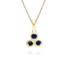 Collier pendentif trois pierres en saphir floral en or jaune 9 carats