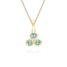 Collier pendentif trois pierres émeraude florale en or jaune 9 carats