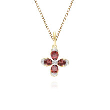 Floral Garnet & Diamond Pendant Necklace in 9ct Yellow Gold