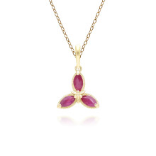 Collier avec pendentif marquise florale en rubis en or jaune 9 carats
