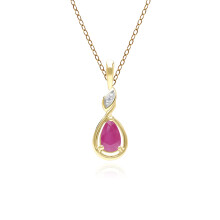 Collier classique avec pendentif poire, rubis et diamants en or jaune 9 carats