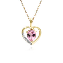 Collier classique avec pendentif cœur en or jaune 9 carats, tourmaline rose et diamants