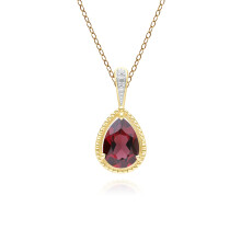 Collier classique avec pendentif en or jaune 9 carats, grenat poire et diamants