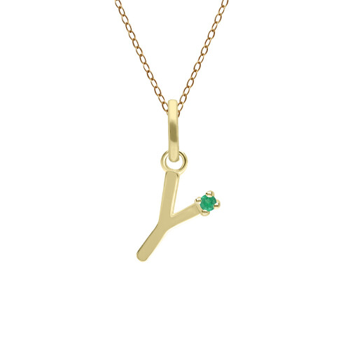 Collier avec initiale Y en or jaune 9 carats et émeraude