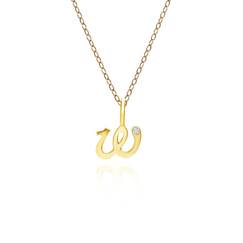 Pendentif lettre W en or jaune 9 carats avec diamant