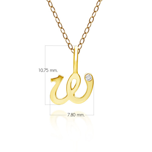 Pendentif lettre W en or jaune 9 carats avec diamant 2