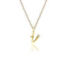 Pendentif lettre V en or jaune 9 carats avec diamant