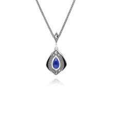 Collier pendentif cerf-volant de style Art déco en lapis-lazuli et marcassite en argent sterling