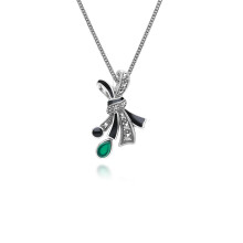Collier avec pendentif en forme de nœud en argent sterling, marcassite, calcédoine et émail noir, style Art nouveau