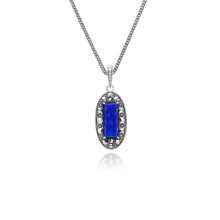 Collier pendentif ovale en lapis-lazuli et marcassite de style Art déco en argent sterling