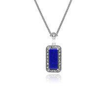 Collier pendentif octogonal en lapis-lazuli et marcassite de style Art déco en argent sterling