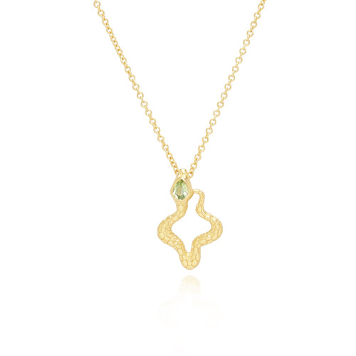Collier pendentif serpent péridot ECFEW en argent sterling plaqué or