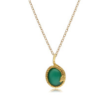 Collier pendentif serpent enroulé en calcédoine verte ovale ECFEW en argent sterling