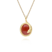 Collier pendentif serpent enroulé en jaspe rouge ECFEW en argent sterling plaqué or