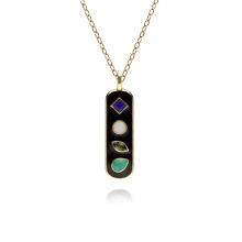 Collier avec pendentif en argent sterling et acrostiche « Love » en émail noir et pierres précieuses