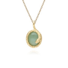 Collier pendentif serpent en jade ovale Ecfew en argent sterling plaqué or