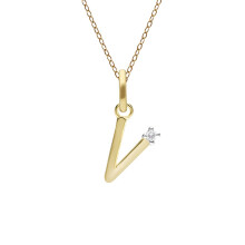 Collier lettre V en or jaune 9 carats avec diamants