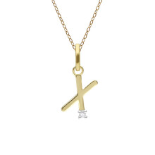 Collier lettre initiale X en or jaune 9 carats avec diamants