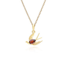 Collier pendentif colibri en grenat créateur ECFEW en argent sterling plaqué or
