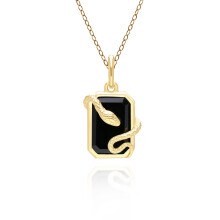 Pendentif serpent en onyx noir Grand Deco en argent sterling plaqué or