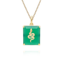 Pendentif serpent en calcédoine verte Grand Deco en argent sterling plaqué or