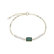 ECFEW Unifier Malachite & Pearl Chain Link Bracelet In Sterling Silver