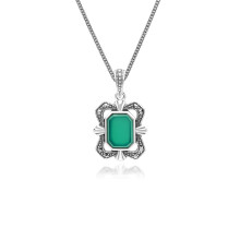 Collier pendentif en argent sterling avec calcédoine baguette et marcassite de style Art déco