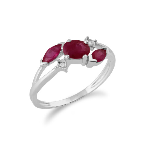 (L) Classic Oval Ruby & Diamond Crossover Ring in 9ct White Gold 1