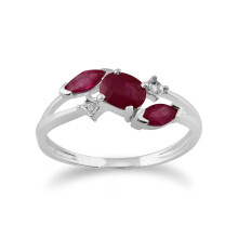 (L) Classic Oval Ruby & Diamond Crossover Ring in 9ct White Gold
