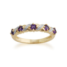 (N) Classic Amethyst & Diamond Half Eternity Ring in 9ct Yellow Gold