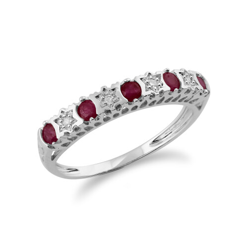 (N) Classic Round Ruby & Diamond Half Eternity Ring in 9ct White Gold 1