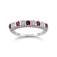 (N) Classic Round Ruby & Diamond Half Eternity Ring in 9ct White Gold