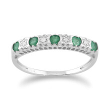 (L) Classic Round Emerald & Diamond Half Eternity Band in 9ct White Gold