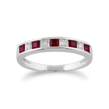 (W) Classic Square Ruby & Diamond Half Eternity Ring 9ct White Gold