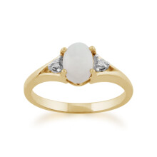 (S) Classic Oval Opal & Diamond Ring in 9ct Yellow Gold