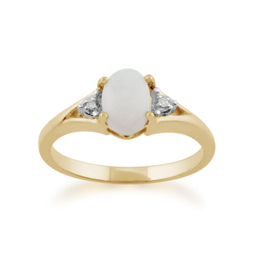 (S) Classic Oval Opal & Diamond Ring in 9ct Yellow Gold